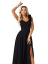 numoco Elegantes Abend-Maxikleid mit Schlitz und Rosen - Klassisches Schwarz