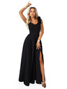 numoco Elegantes Abend-Maxikleid mit Schlitz und Rosen - Klassisches Schwarz