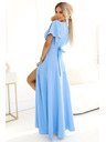 numoco JENNIFER langes Kleid mit Beinschlitz, Ärmel und Ausschnitt - Hellblau