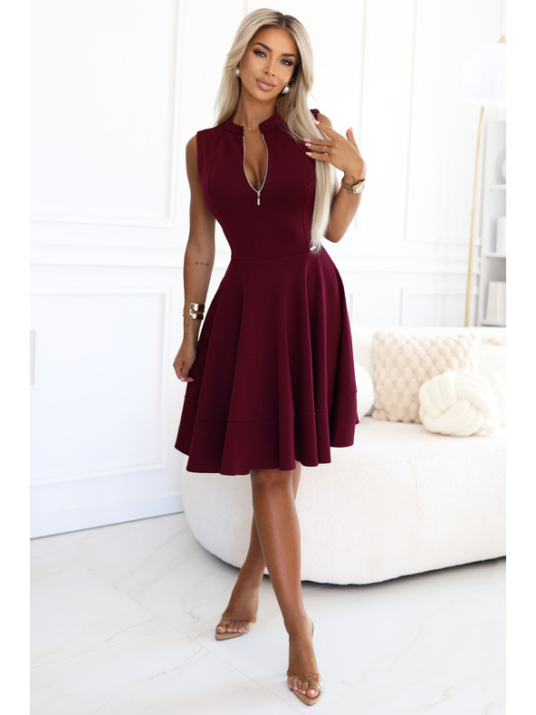 numoco Exklusives Kleid mit erweitertem Unterteil und Reißverschluss - Weinrot