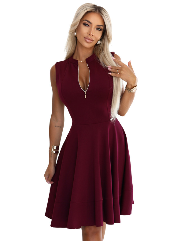 numoco Exklusives Kleid mit erweitertem Unterteil und Reißverschluss - Weinrot