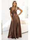 numoco CRYSTAL Seiden-Maxikleid mit Ausschnitt - Mocha Mousse