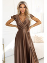 numoco CRYSTAL Seiden-Maxikleid mit Ausschnitt - Mocha Mousse