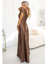 numoco CRYSTAL Seiden-Maxikleid mit Ausschnitt - Mocha Mousse