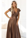 numoco CRYSTAL Seiden-Maxikleid mit Ausschnitt - Mocha Mousse