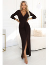 numoco Elegantes langes Kleid mit Wickelausschnitt und Schlitz - Schokoladenbraun