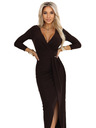 numoco Elegantes langes Kleid mit Wickelausschnitt und Schlitz - Schokoladenbraun