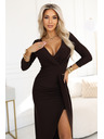 numoco Elegantes langes Kleid mit Wickelausschnitt und Schlitz - Schokoladenbraun