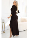 numoco Elegantes langes Kleid mit Wickelausschnitt und Schlitz - Schokoladenbraun