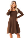 numoco IVANA bequemes Trapezkleid mit Ausschnitt und langen Ärmeln - Schokolade