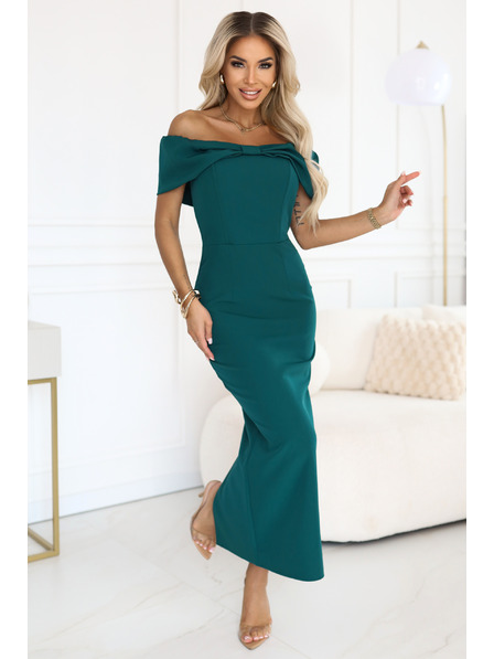 numoco Sinnliches Midikleid mit Schleife am Ausschnitt - Flaschengrün