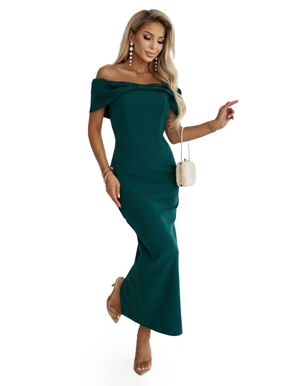 numoco Sinnliches Midikleid mit Schleife am Ausschnitt - Flaschengrün