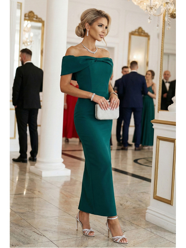 numoco Sinnliches Midikleid mit Schleife am Ausschnitt - Flaschengrün