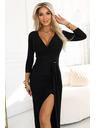 numoco Elegantes langes Wickelkleid mit Schlitz - Schwarz
