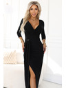 numoco Elegantes langes Wickelkleid mit Schlitz - Schwarz