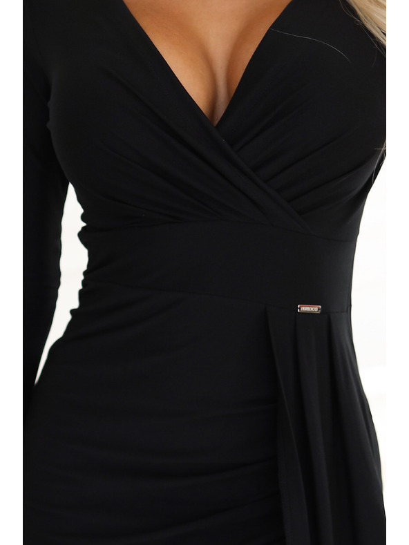 numoco Elegantes langes Wickelkleid mit Schlitz - Schwarz