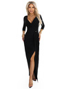 numoco Elegantes langes Wickelkleid mit Schlitz - Schwarz