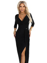 numoco Elegantes langes Wickelkleid mit Schlitz - Schwarz