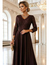 numoco AMBER Elegantes langes Spitzenkleid mit Ausschnitt - Schokolade