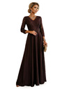 numoco AMBER Elegantes langes Spitzenkleid mit Ausschnitt - Schokolade
