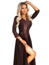 numoco AMBER Elegantes langes Spitzenkleid mit Ausschnitt - Schokolade