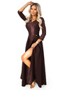 numoco AMBER Elegantes langes Spitzenkleid mit Ausschnitt - Schokolade