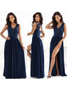 numoco LEA Langes elegantes Maxikleid mit Spitzentop und Beinschlitz - Dunkelblau