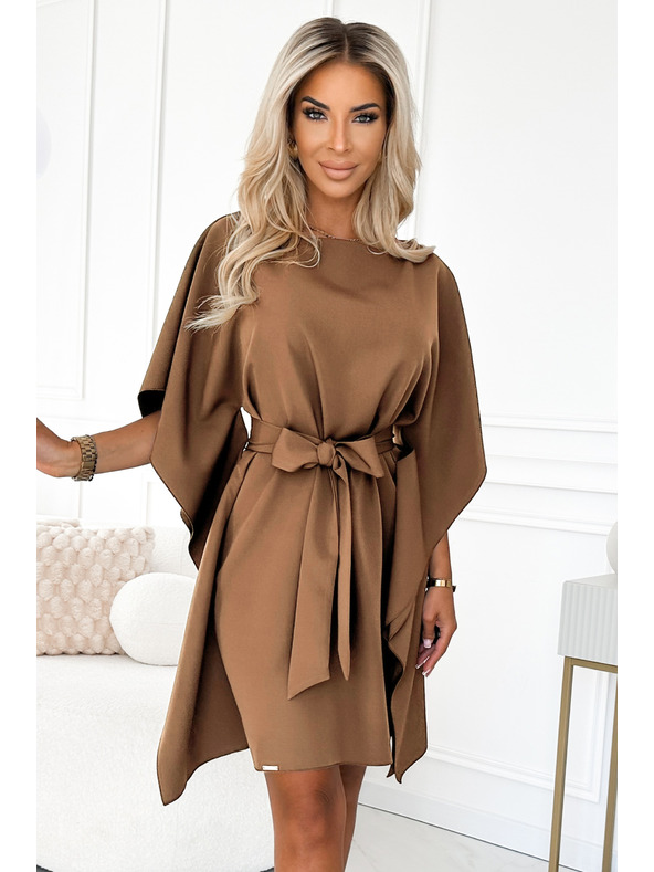 numoco SOFIA Schmetterlingskleid mit Taillenbindung - Cappuccino