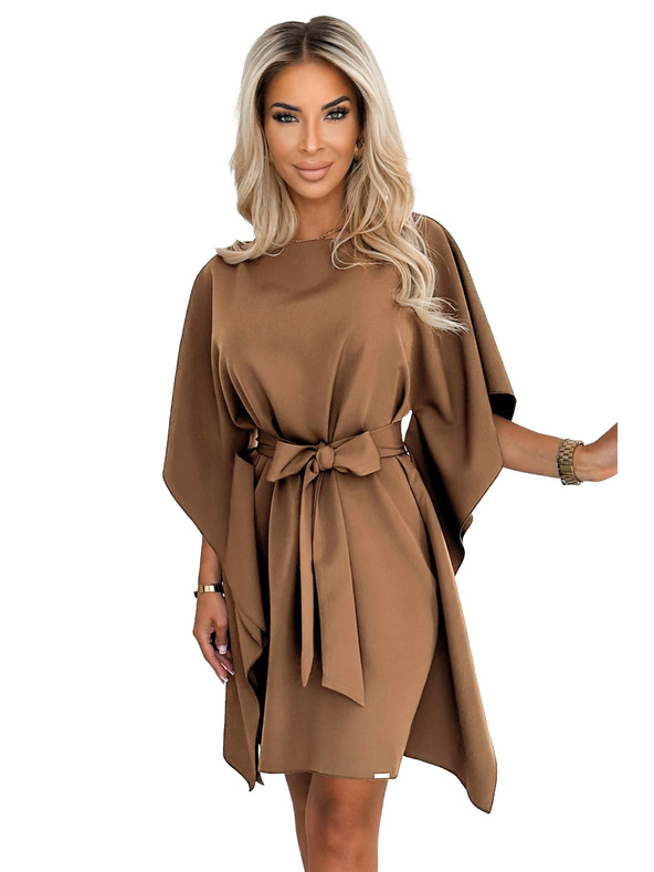 numoco SOFIA Schmetterlingskleid mit Taillenbindung - Cappuccino