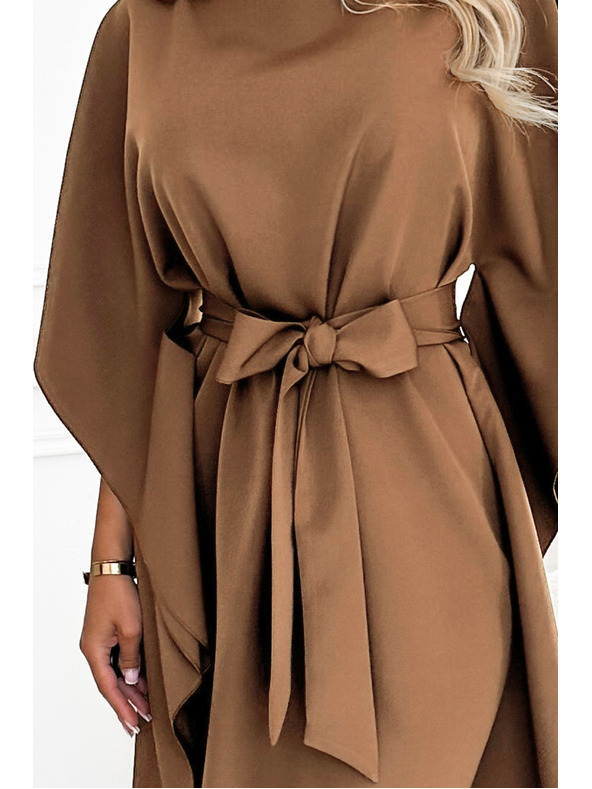 numoco SOFIA Schmetterlingskleid mit Taillenbindung - Cappuccino