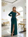 numoco Glitzerndes One-Shoulder-Maxikleid mit asymmetrischen Ärmeln und Schlitz - Flaschengrün