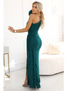 numoco Glitzerndes One-Shoulder-Maxikleid mit asymmetrischen Ärmeln und Schlitz - Flaschengrün