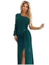 numoco Glitzerndes One-Shoulder-Maxikleid mit asymmetrischen Ärmeln und Schlitz - Flaschengrün