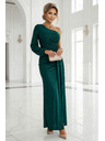 numoco Glitzerndes One-Shoulder-Maxikleid mit asymmetrischen Ärmeln und Schlitz - Flaschengrün