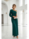 numoco Glitzerndes One-Shoulder-Maxikleid mit asymmetrischen Ärmeln und Schlitz - Flaschengrün