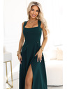 numoco AURELIA langes Kleid mit Beinschlitz und Diamant-Ausschnitt - Flaschengrün