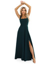numoco AURELIA langes Kleid mit Beinschlitz und Diamant-Ausschnitt - Flaschengrün