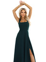 numoco AURELIA langes Kleid mit Beinschlitz und Diamant-Ausschnitt - Flaschengrün