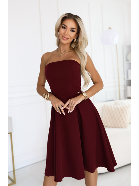 numoco VIVIENNE Korsett-Midi-Kleid für besondere Anlässe - Weinrot