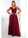 numoco LORETTA einzigartiges langes Kleid mit Tüllärmel und Ausschnitt - Weinrot