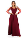 numoco LORETTA einzigartiges langes Kleid mit Tüllärmel und Ausschnitt - Weinrot