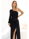numoco Glitzerndes One-Shoulder-Maxikleid mit asymmetrischen Ärmeln und Schlitz - Schwarz