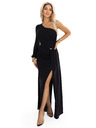 numoco Glitzerndes One-Shoulder-Maxikleid mit asymmetrischen Ärmeln und Schlitz - Schwarz
