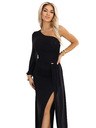 numoco Glitzerndes One-Shoulder-Maxikleid mit asymmetrischen Ärmeln und Schlitz - Schwarz