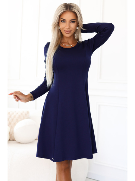 numoco Bequemes Trapezkleid mit langen Ärmeln - Dunkelblau