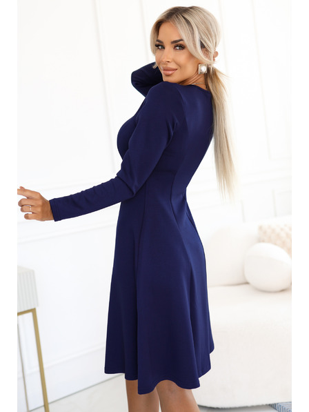 numoco Bequemes Trapezkleid mit langen Ärmeln - Dunkelblau