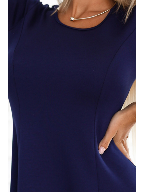 numoco Bequemes Trapezkleid mit langen Ärmeln - Dunkelblau