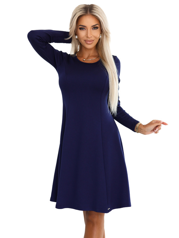 numoco Bequemes Trapezkleid mit langen Ärmeln - Dunkelblau