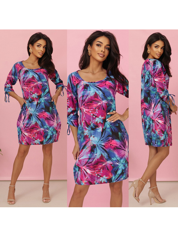 numoco LILA Blumenkleid mit Bindärmel