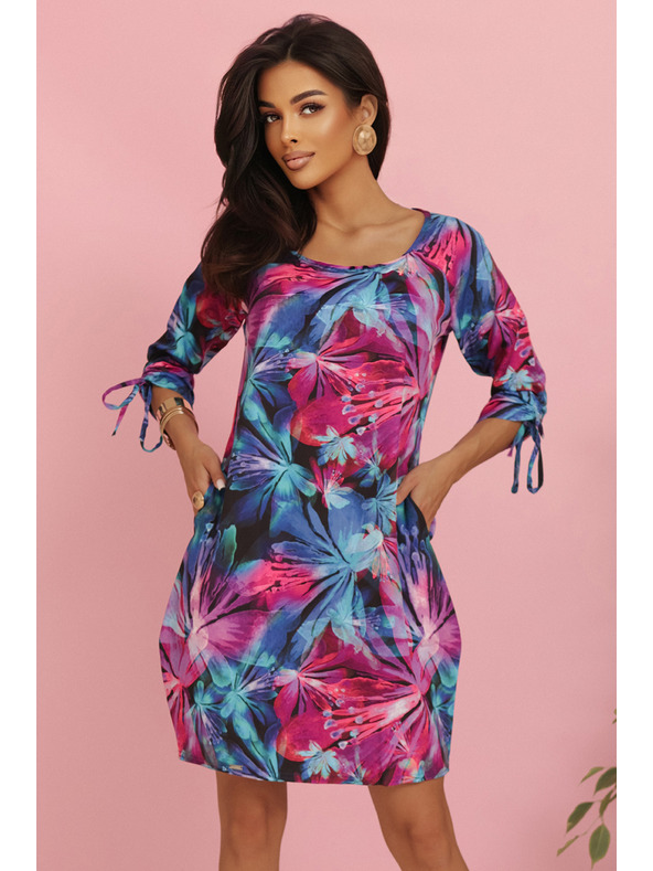 numoco LILA Blumenkleid mit Bindärmel